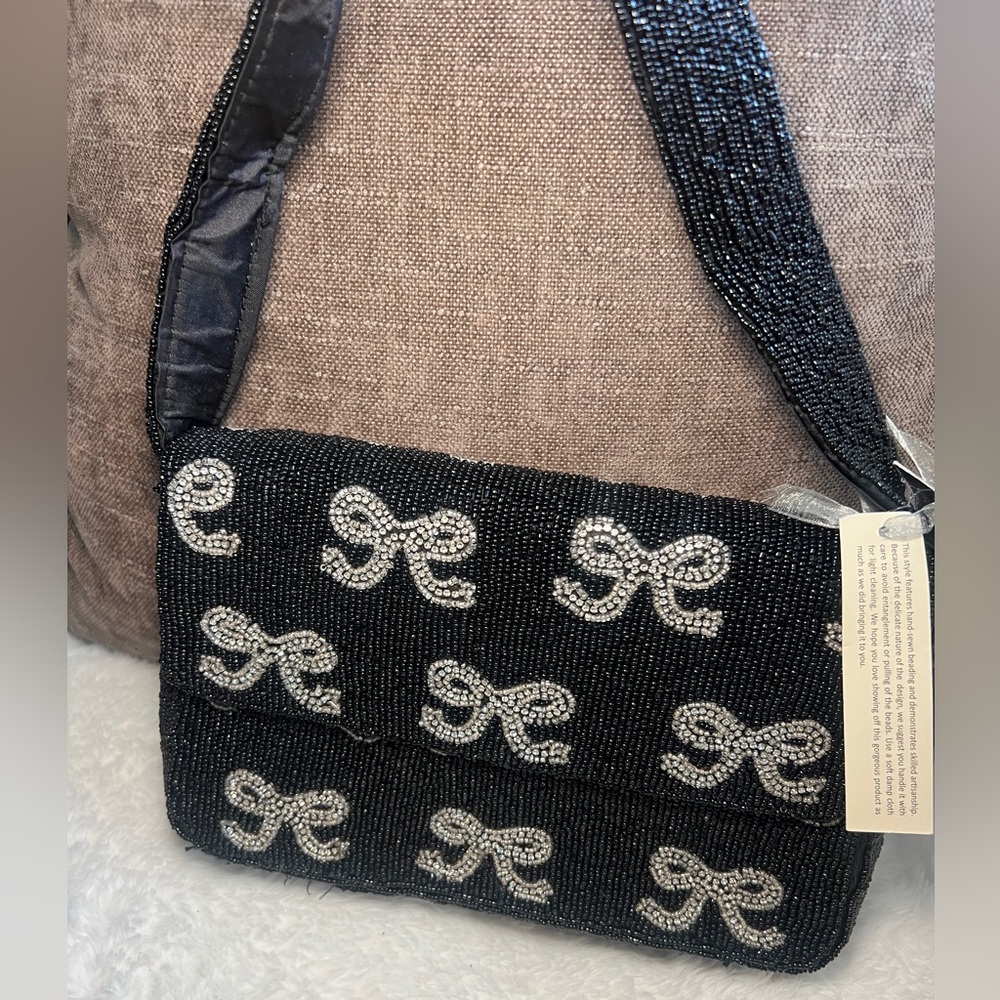 Black Beaded Bow Bag